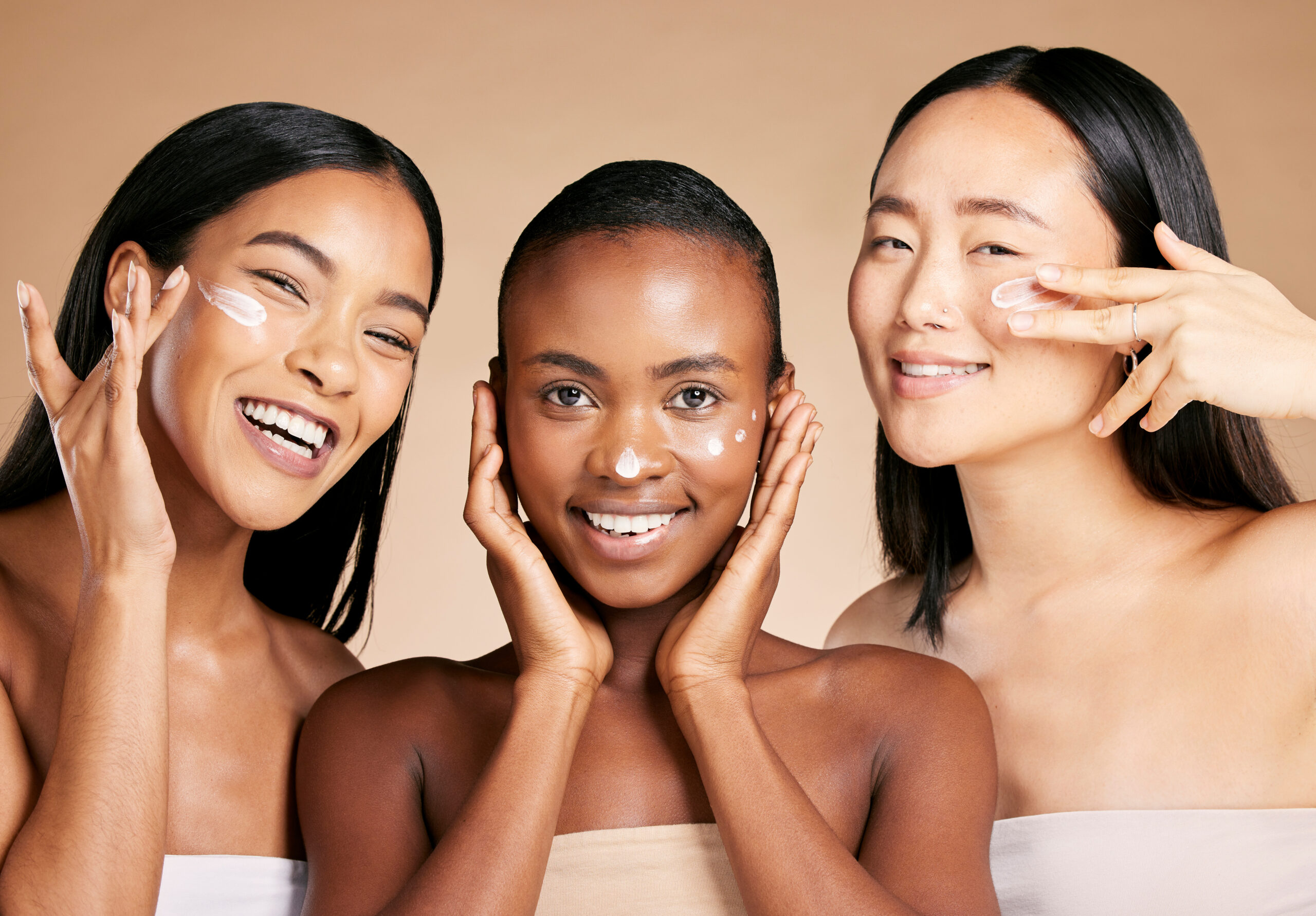 3 women with great skin - natural emollients for cosmetics concept